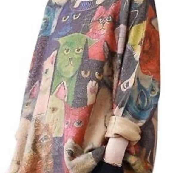 Cat oversized Women Sweater Cat Motif Cotton/ Wool Blend multiple sizes availabl - Picture 1 of 6